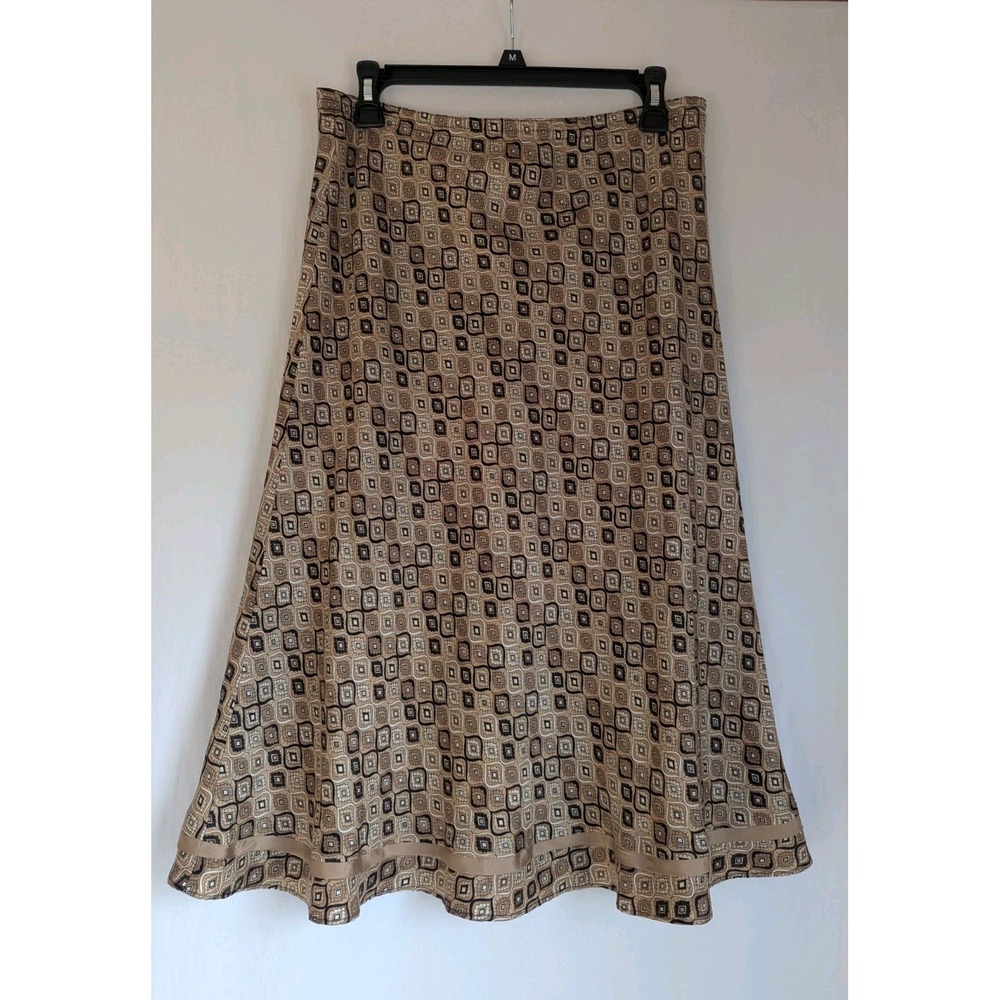 Y2K ROBBIE BEE Skirt Silk Sz8 Floral Reversible Geometric Floral Midi Retro